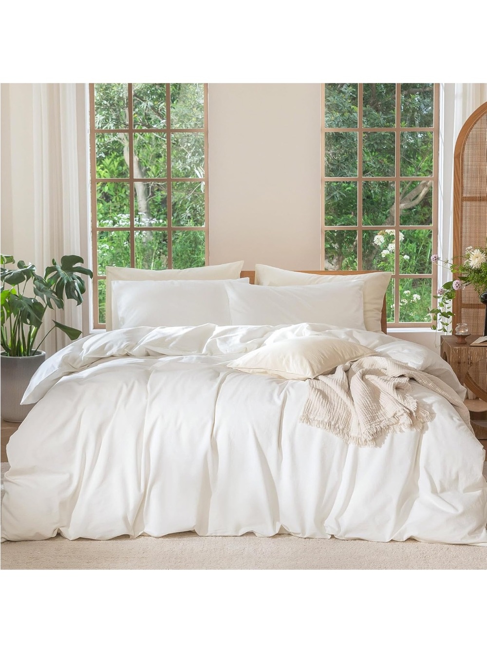 NEW MooMee Bedding Duvet Cover Set 100% Washed Cotton Linen Like Texture, King
